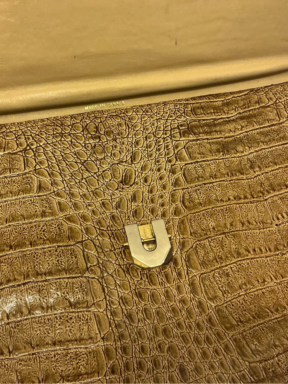Ponte Vecchio Croc-Embossed Bag in Brown with Gold Hardware Canada